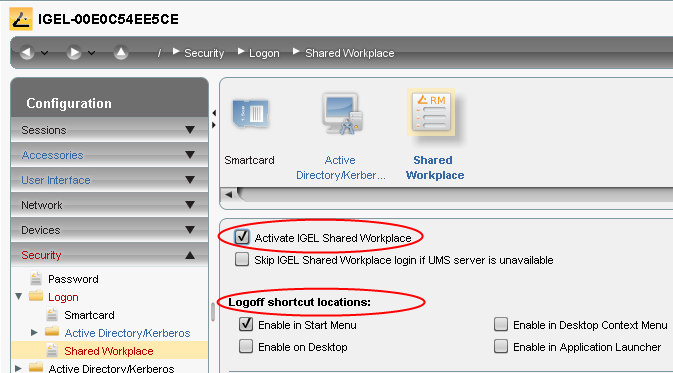 Activate IGEL Shared Workplace