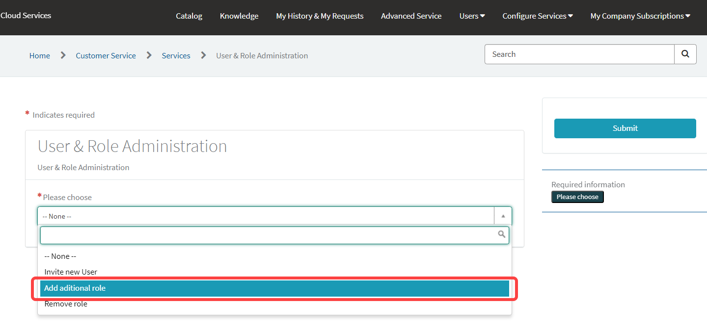 Im ersten Dropdown Menü die Option Add additional role auswählen