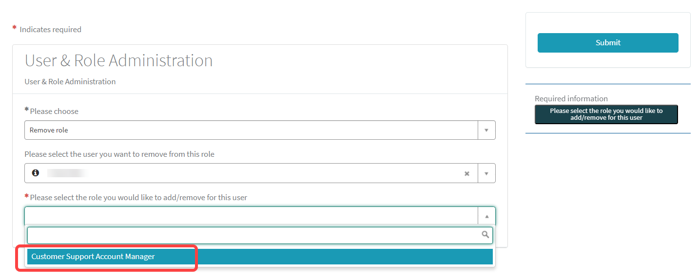 Im dritten Dropdown Menü die Rolle auswählen, die entfernt werden soll