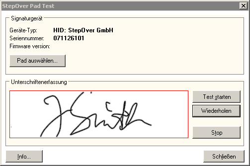 Testing a StepOver Signature Pad