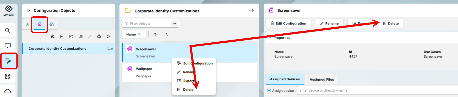 Delete configuration object in IGEL UMS Web App