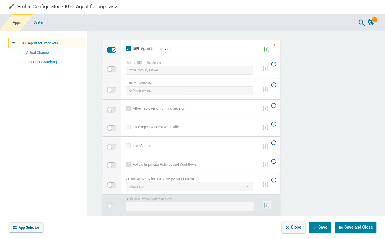 Basic Settings IGEL Agent for Imprivata