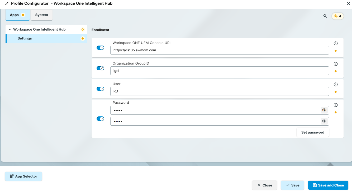 Omnissa Workspace ONE Intelligent Hub Settings in IGEL OS