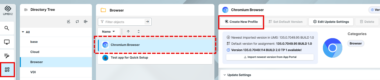 Creating a Profile via Apps in the UMS Web App