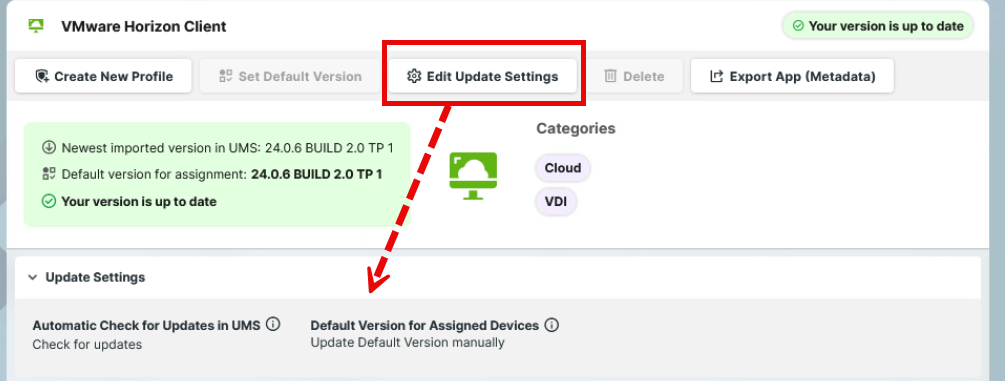 Einstellungen aktualisieren for the App Panel in IGEL UMS Web App
