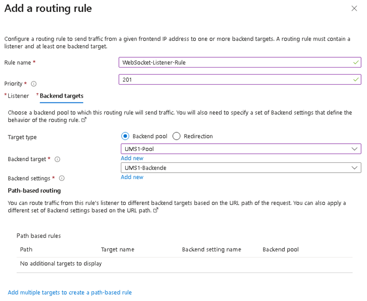Backend-Einstellungen wie für die Onboarding-Verbindung