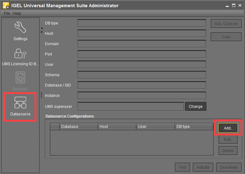 Hinzufügen einer Data Source in IGEL UMS Administrator