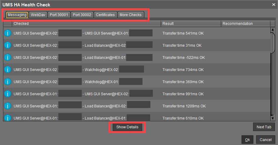 Findung von Nachrichten(Mesaging) innerhalb der UMS HA Health Check