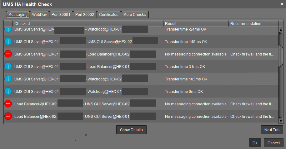 UMS HA Health Check Messaging Liste