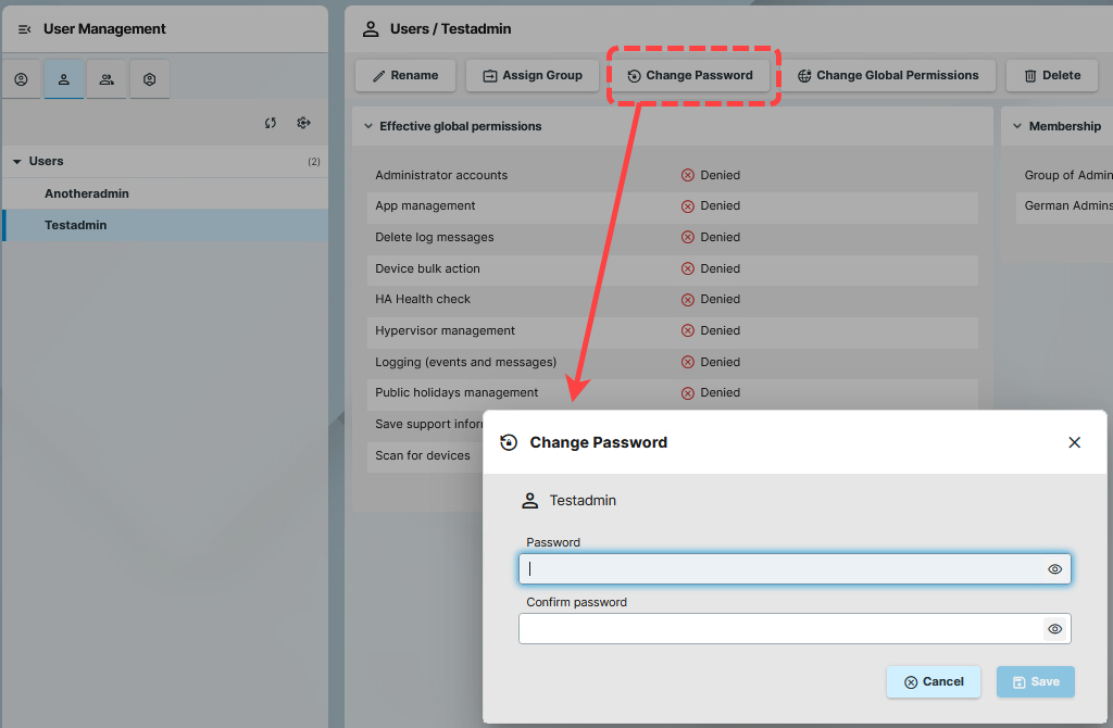 Change Password in User Management