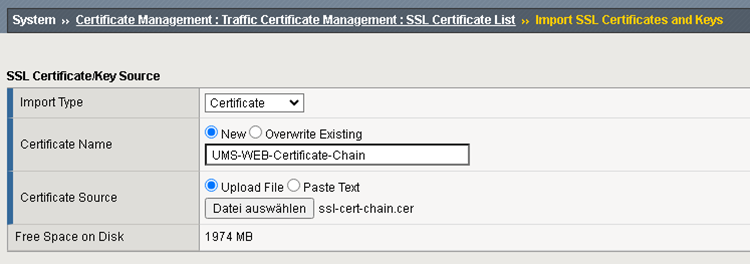 UMS Web-Zertifikatskette