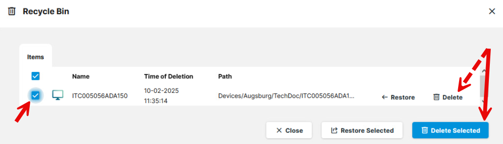 Recycle Bin - Deleting device