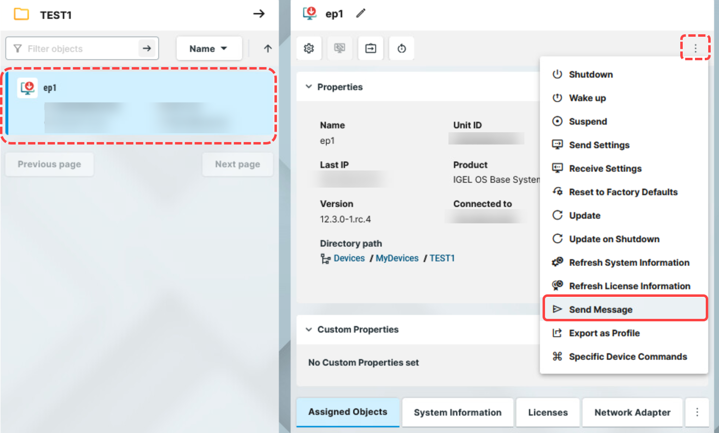 Nachricht an Geräte über die IGEL UMS Web App senden