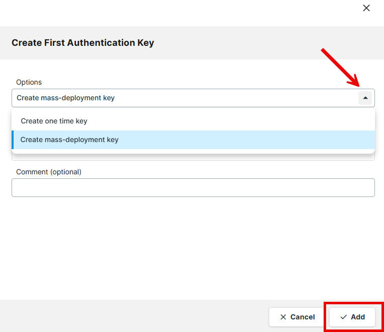 Adding a new first-authentication key in the IGEL UMS Web App