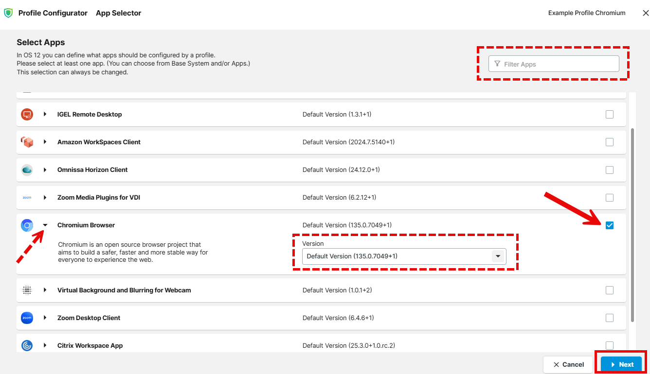 App Selector in the IGEL UMS Profile Configurator