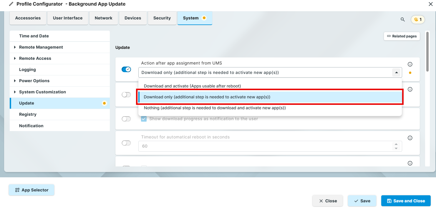 Background app update IGEL OS