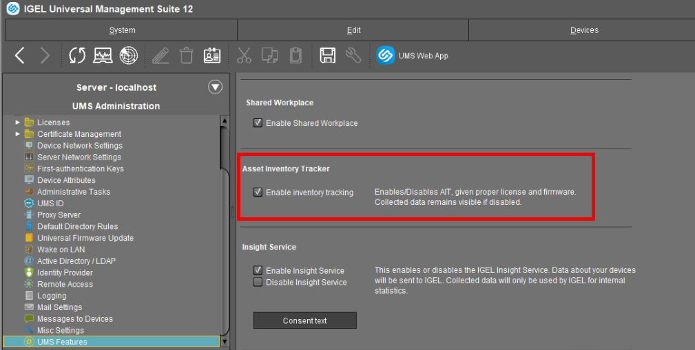 Activating Asset Inventory Tracker in the IGEL UMS