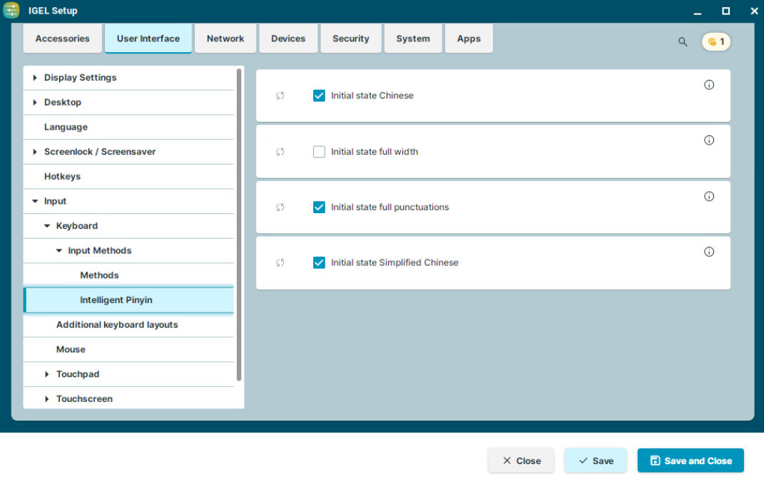 IGEL OS Keyboard Input Methods Intelligent Pinyin