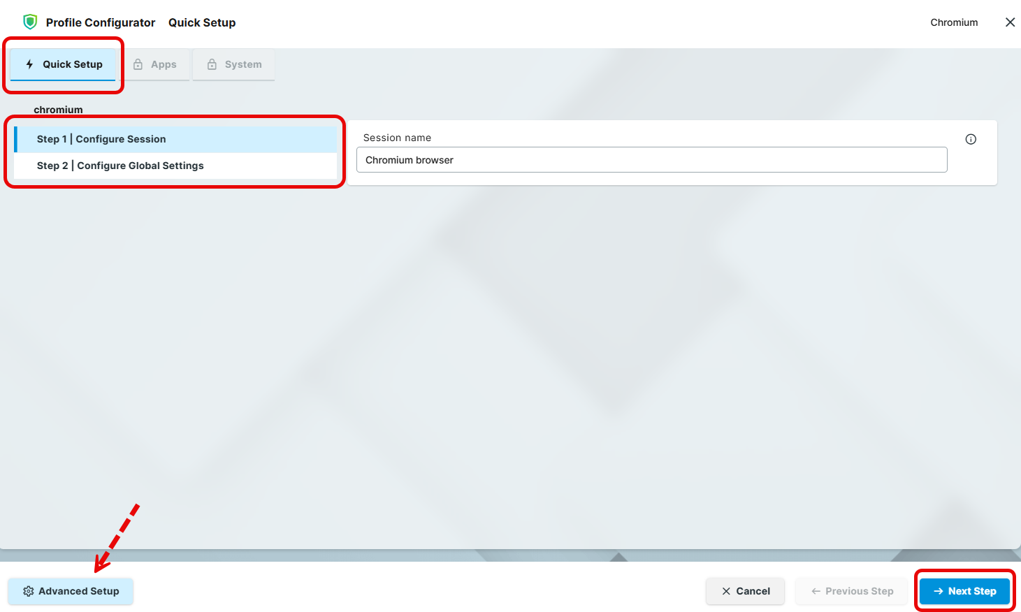 Chromium Profile - Quick Setup Mode