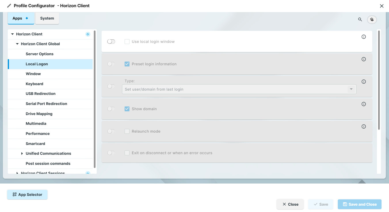Horizon Local Logon Settings on IGEL OS
