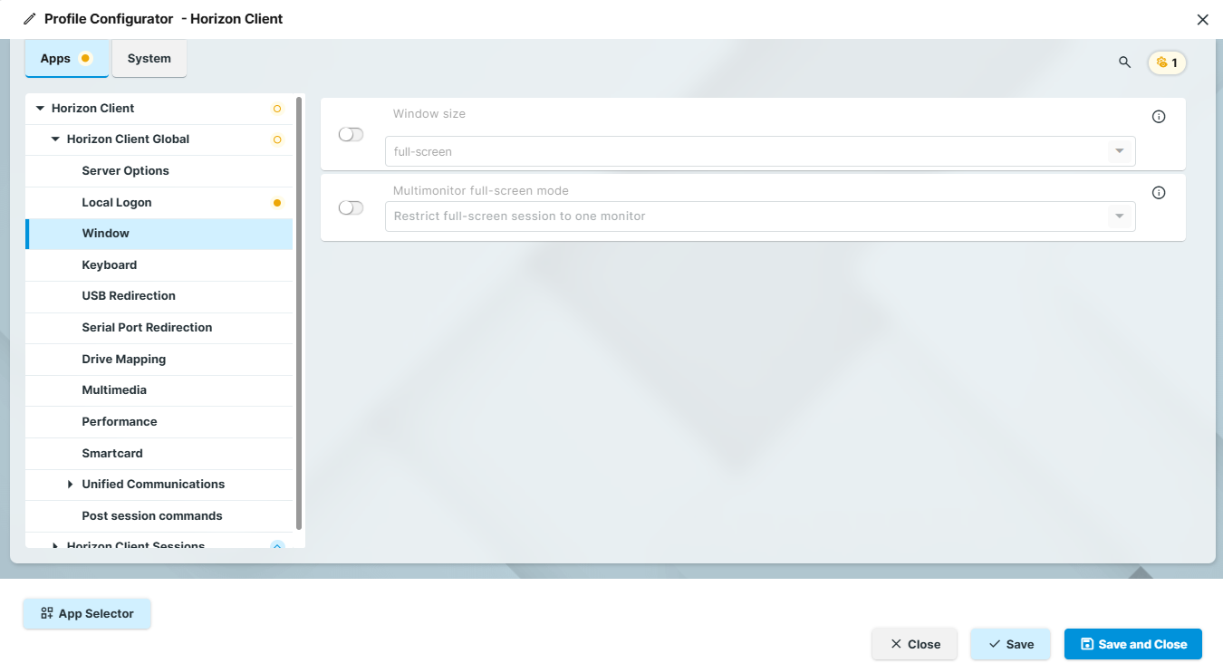 Horizon Global Window Settings on IGEL OS