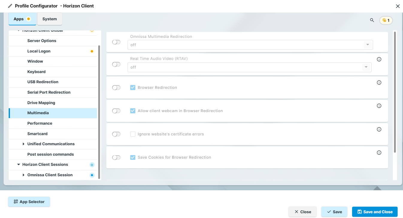Horizon Global Multimedia Settings on IGEL OS