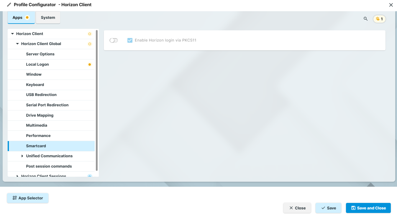 Horizon Smartcard Settings on IGEL OS