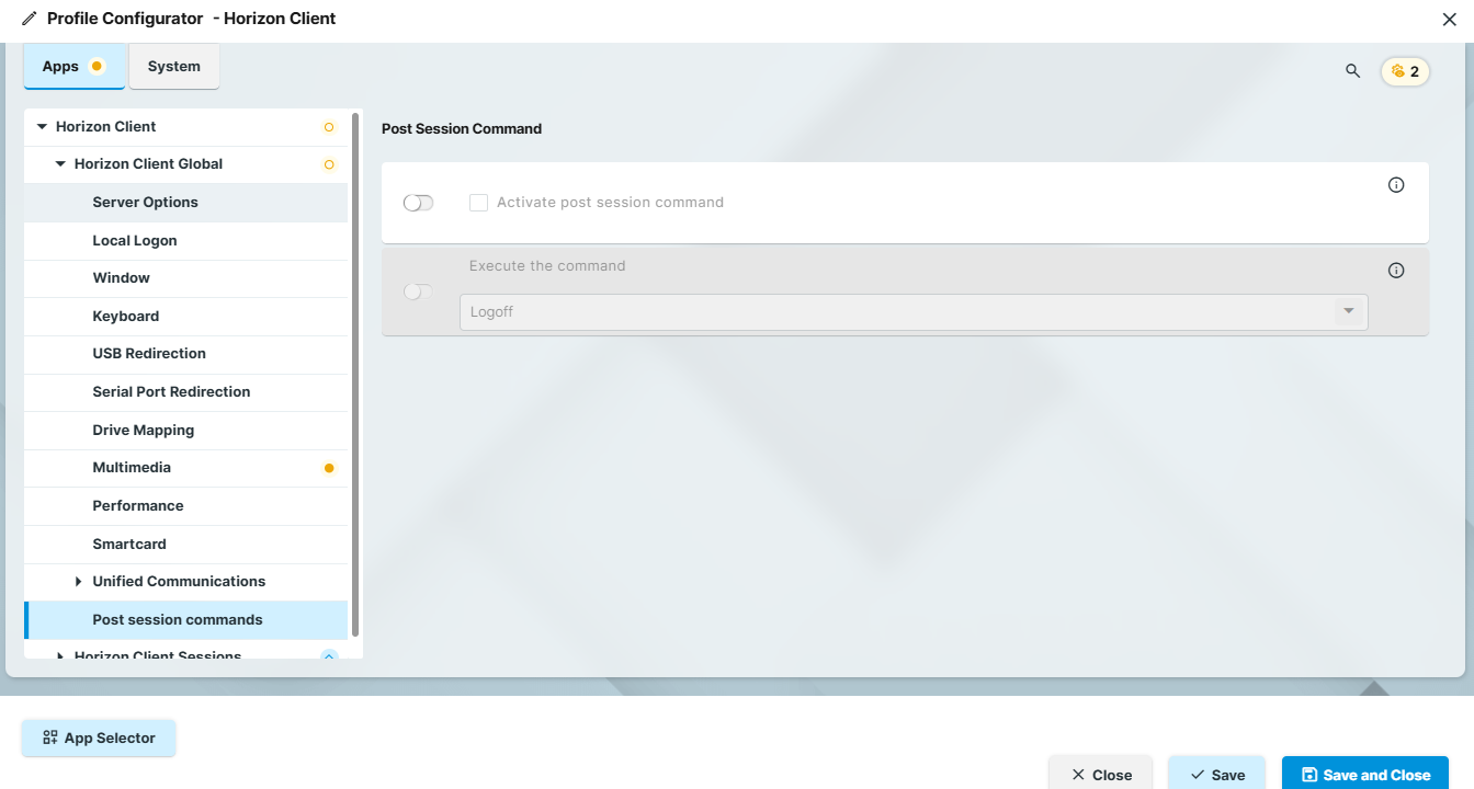 Post-session commands for Horizon Client on IGEL OS