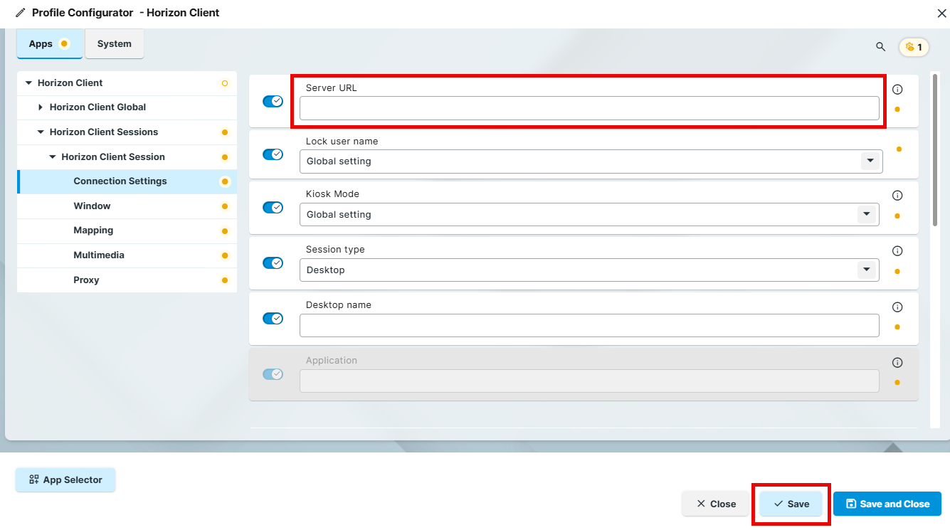 Creating Horizon Client Session in IGEL OS