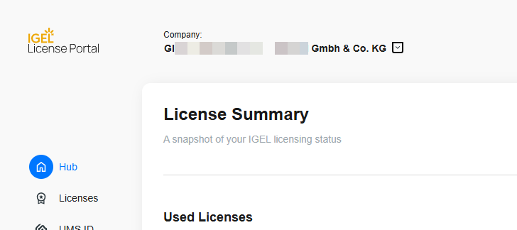Company selected for the active session