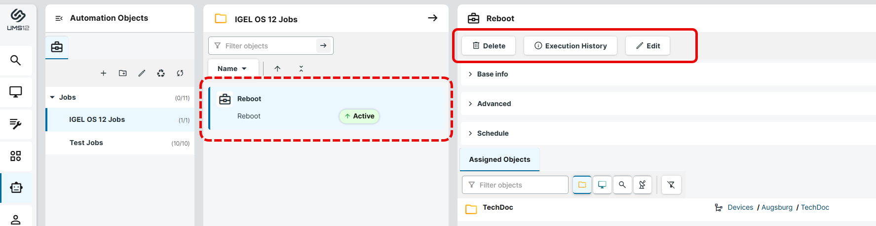 Action Buttons for a Job in the IGEL UMS Web App