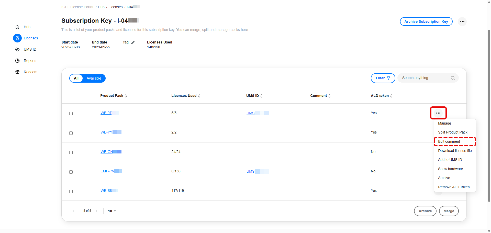 Ellipsis menu - Edit comment button