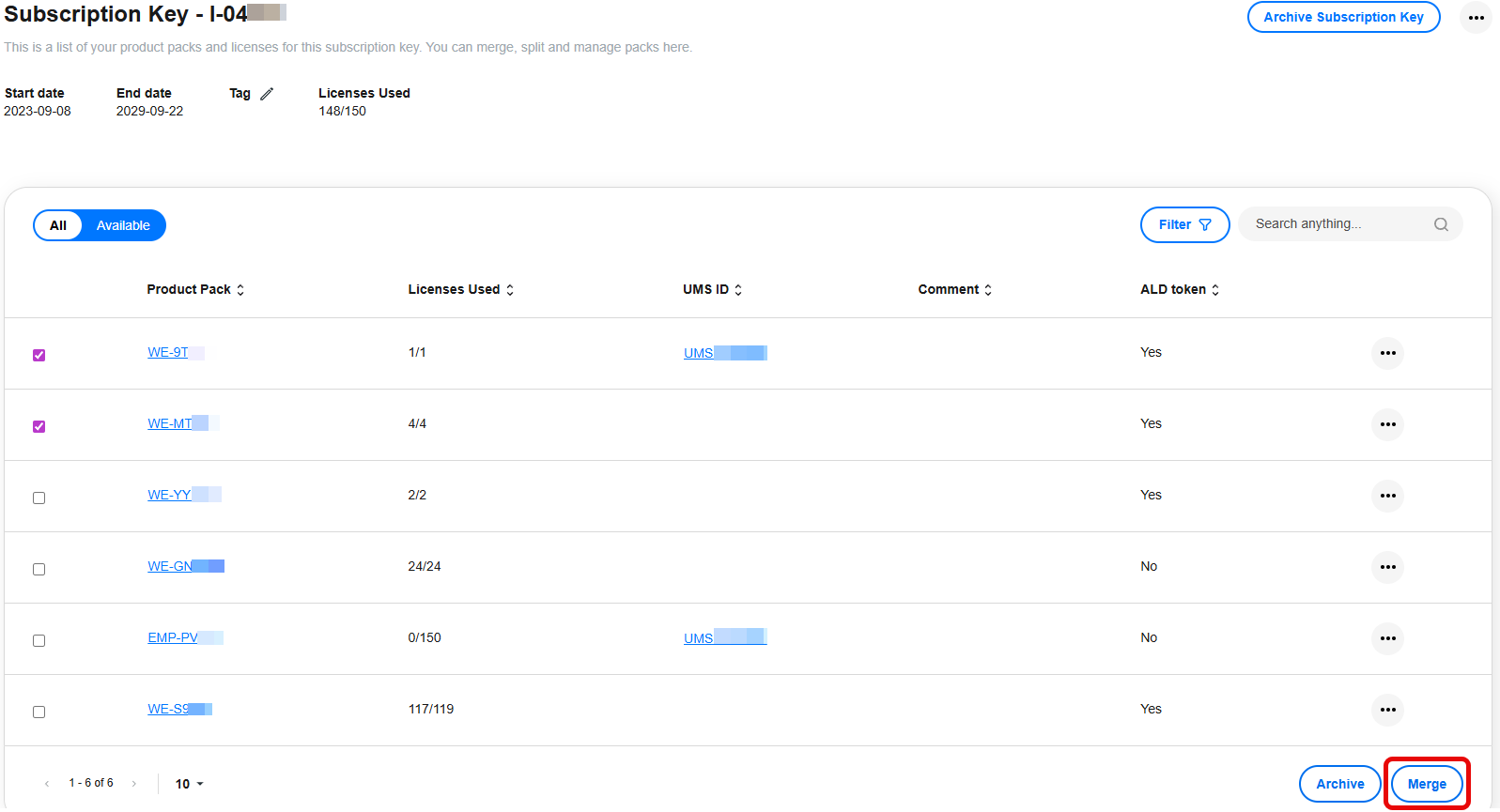 Merge button in the lower-right corner