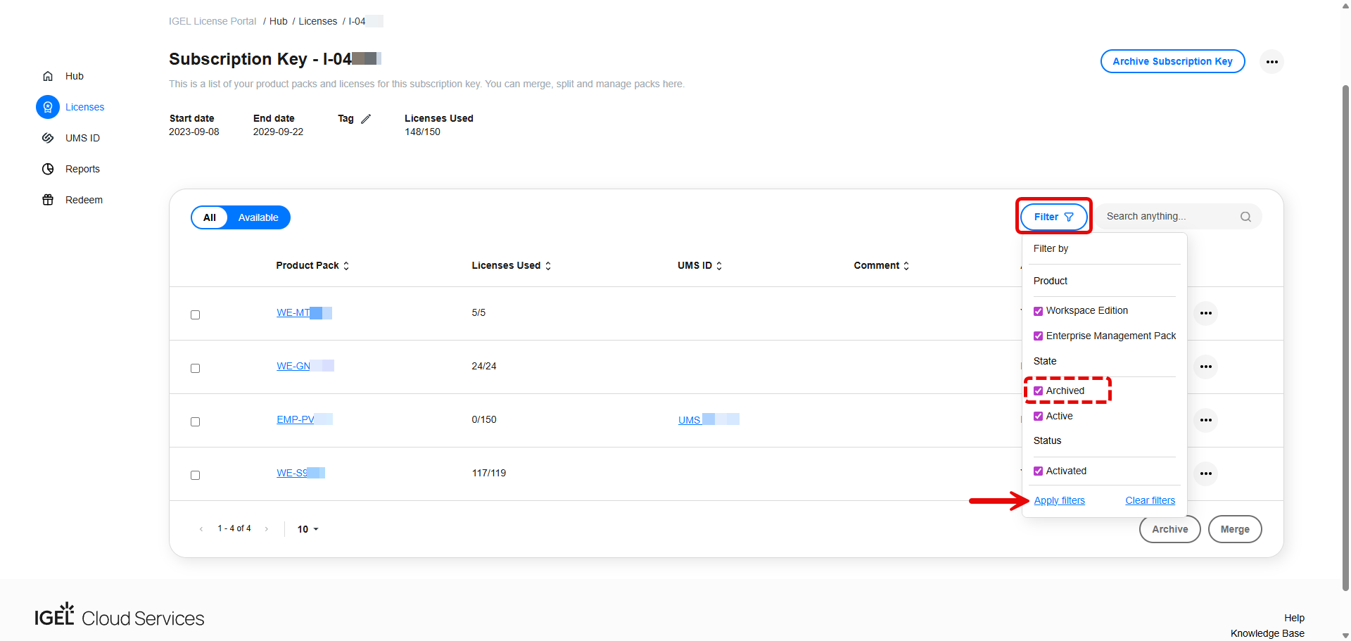 Select Archived and click Apply filters