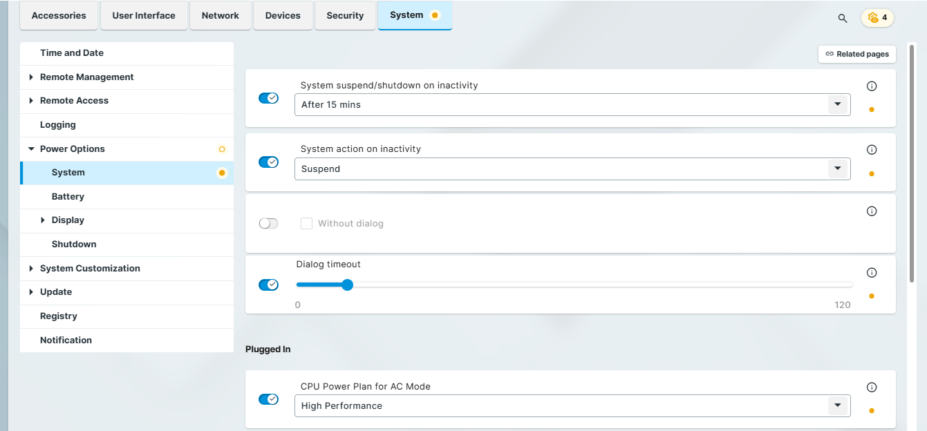 System Power Options in IGEL OS
