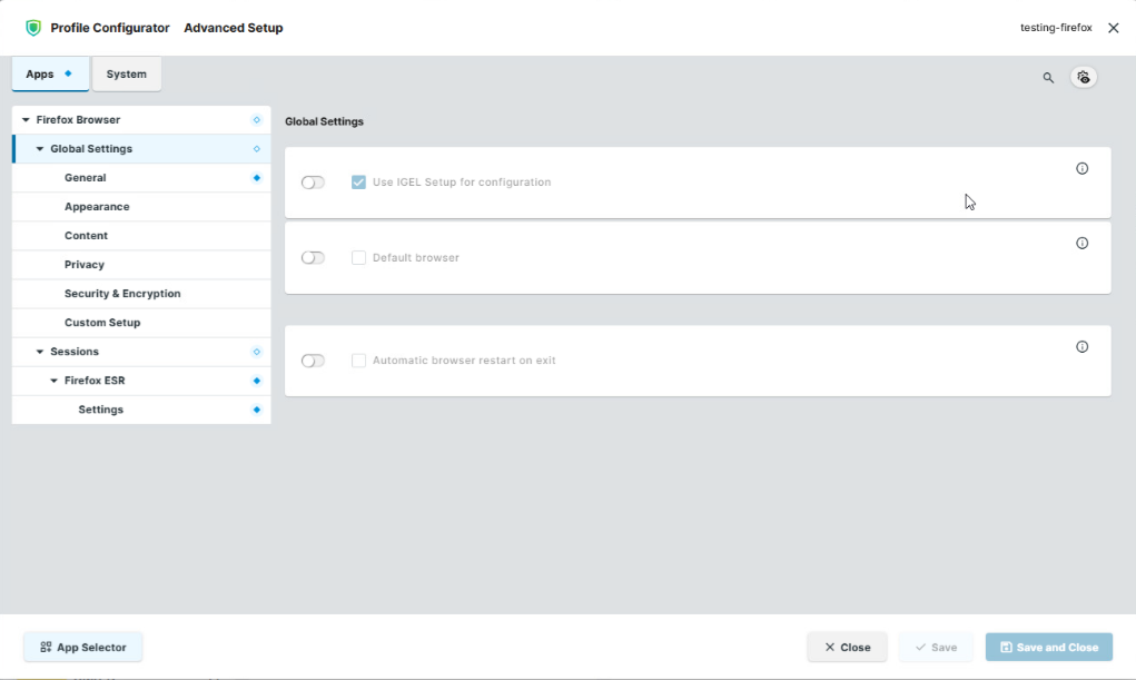 Global settings for Firefox ESR browser in IGEL OS