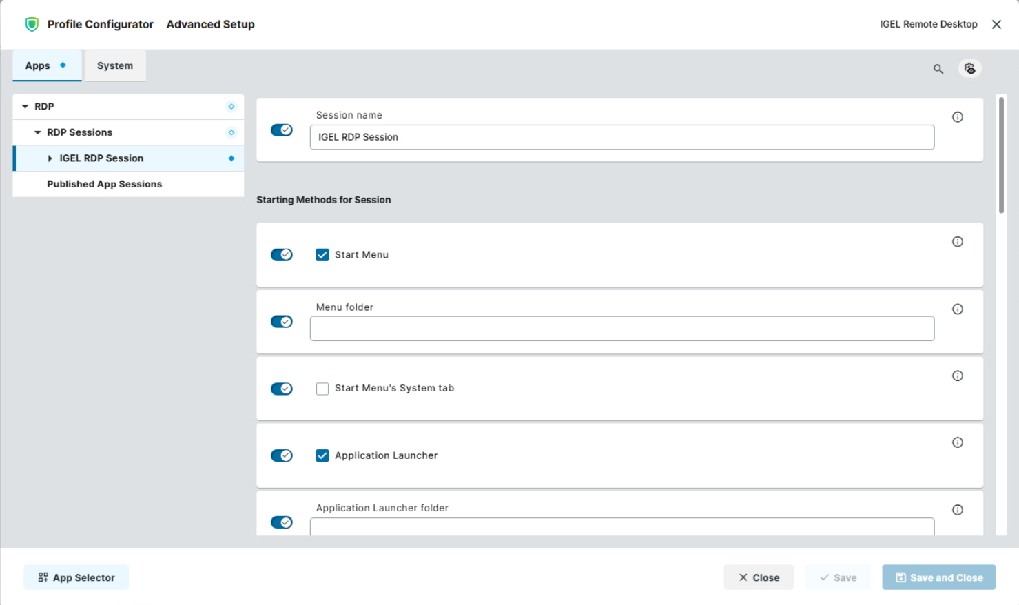 IGEL RDP Session on IGEL OS Profile Configuration