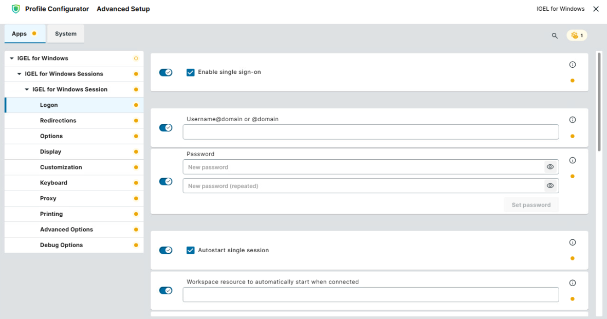 Logon settings for IGEL for Windows app