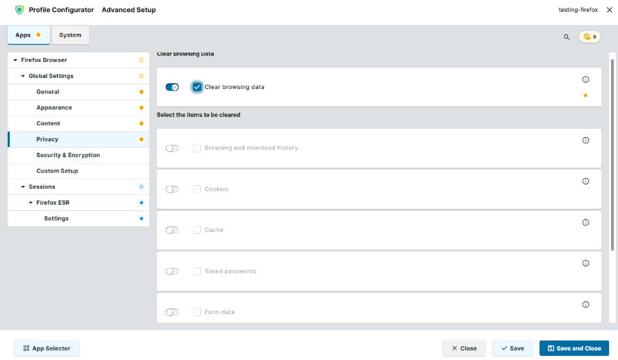 Privacy settings for Firefox in IGEL OS
