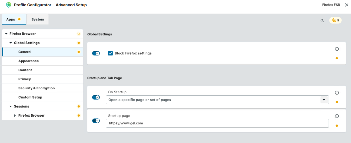 General settings for Firefox ESR browser in IGEL OS