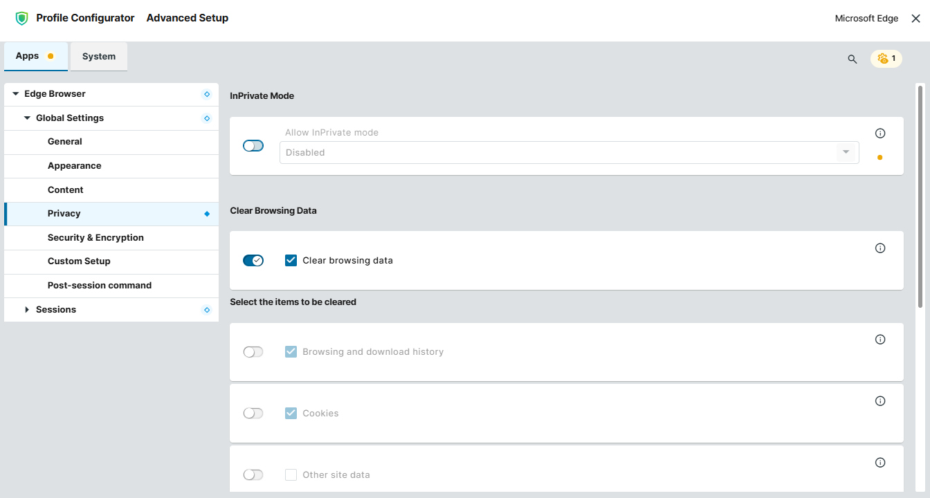 Privacy Settings for Microsoft Edge Browser on IGEL OS