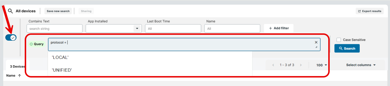 Complex searches in the IGEL UMS Web App using the Query field