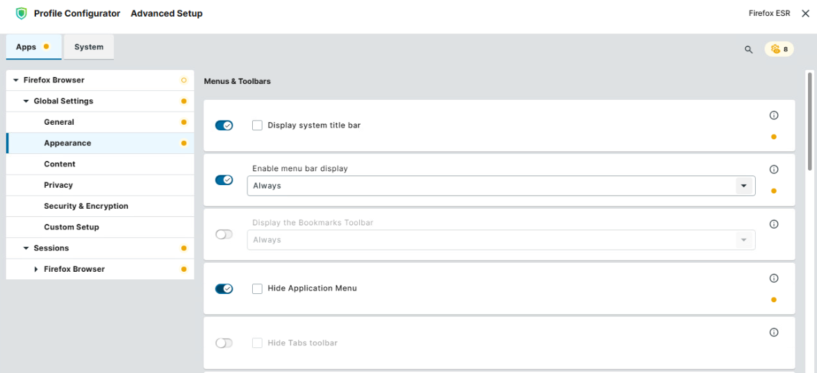 Appearance settings for Firefox ESR in IGEL OS 