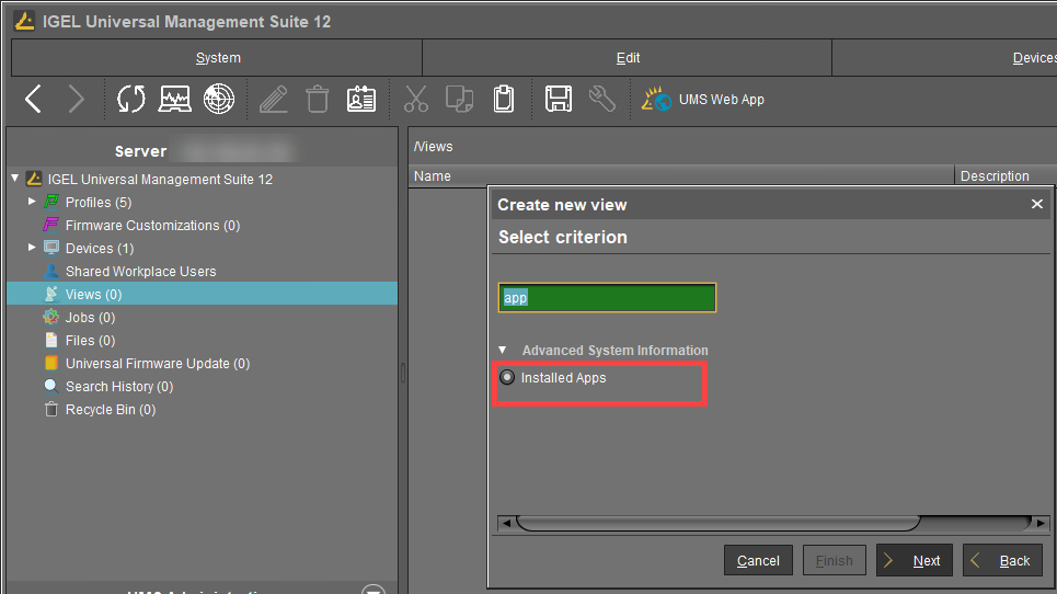 IGEL UMS 12 Create a new view