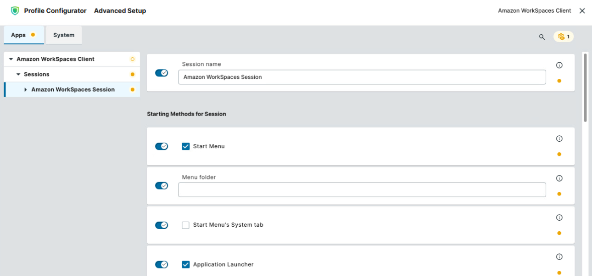 Configuring starting methods for Amazon WorkSpaces Client in IGEL OS