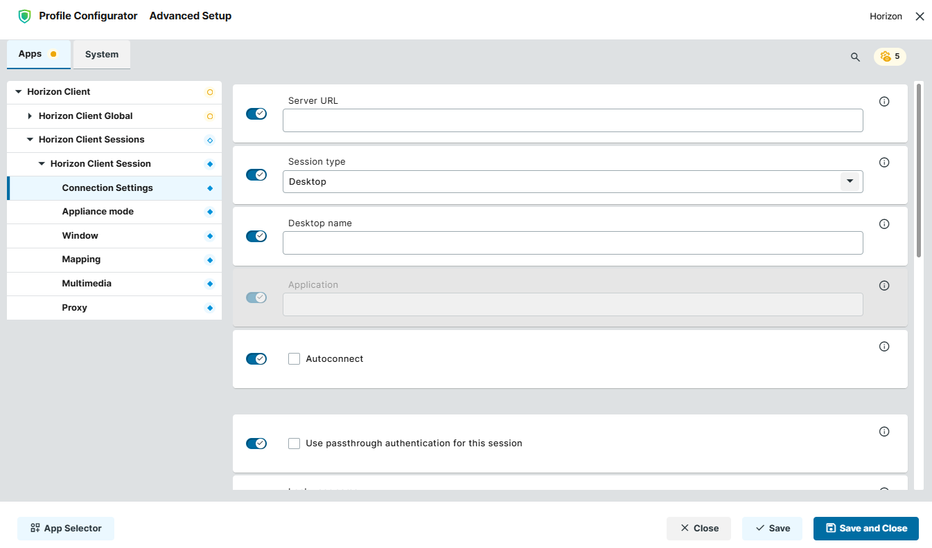Connection Settings for Horizon Session on IGEL OS