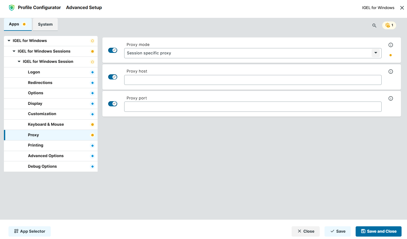 Proxy settings for the IGEL for Windows session