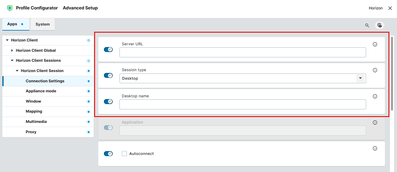 Configure Horizon Connection Settings when configuring appliance mode on IGEL OS 