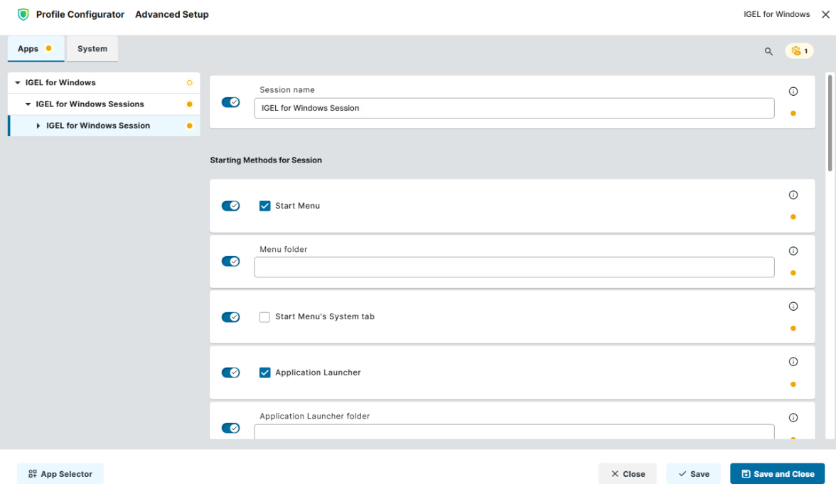Starting methods for IGEL for Windows sessions