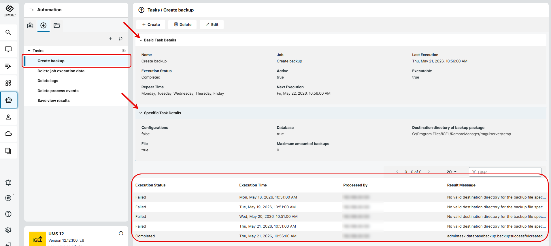 Details for the administrative tasks in the IGEL UMS Web App